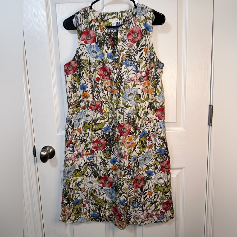 Love Linen J. Jill Floral Sleeveless pullover Dress, No buttons/ zipper